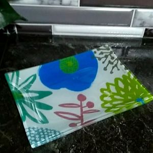 Abstract Floral Glass Art Tray